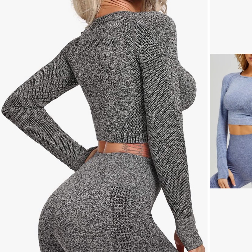 Gray Crop Workout Long Sleeve Top